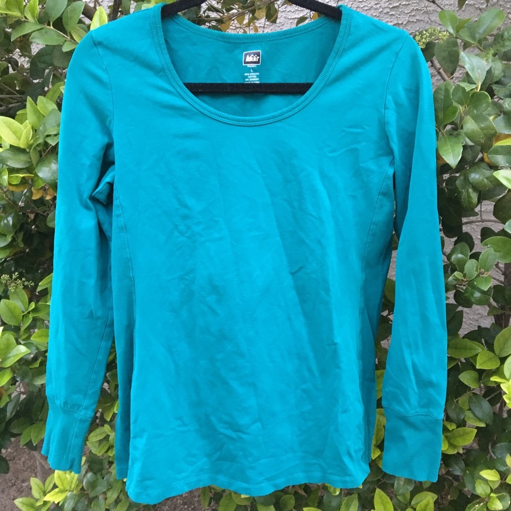REI women turquoise cotton spandex Longsleeve top